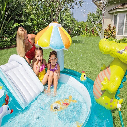 INTEX 57165 Crocodile Slide Water Park Pool Home Use Inflatable Swimming Pool with Spray