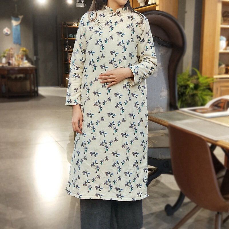 9716 Women's Thickened Long Cotton-padded Gown Jacket Cotton-padded Digital Printing Long Vintage Zen Tea Clothes Hanfu 9716 Women's Thickened Long Cotton-padded Gown Jacket Cotton-padded Digital Printing Long Vintage Zen Tea Clothes Hanfu