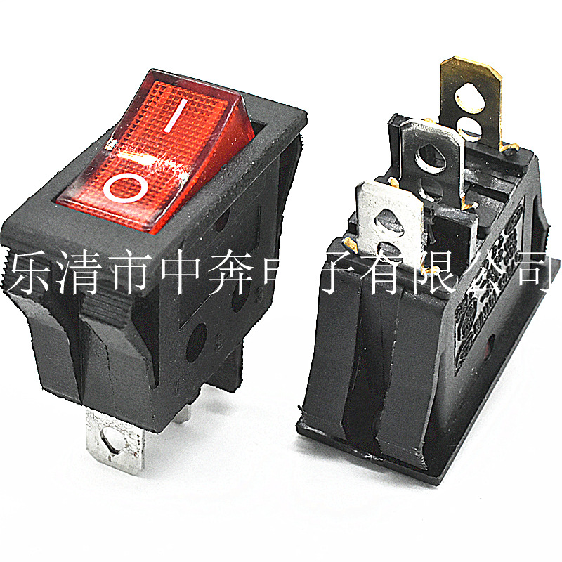 双卡位透明红带灯翘板开关 3脚2档电源开关 3脚带灯船型开关 KCD3
