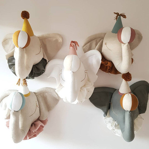 Ins new Nordic style animal head children's room hanging decoration elephant toy head plush decorative hall wall decoration wall hanging