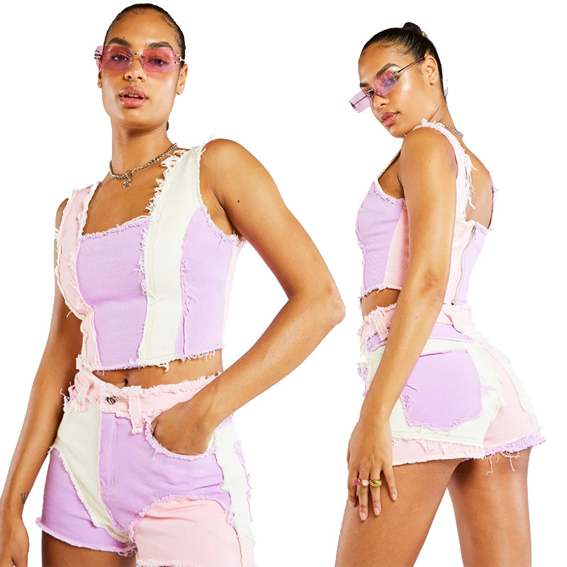 2023 verano suministro directo de fábrica europeo y americano Amazon nueva alta calidad multi-color costura estiramiento ropa de mujer pantalones cortos de mezclilla