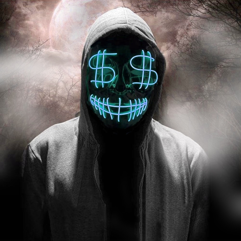 Halloween dólar símbolo dinero LED máscara luminosa horror thriller mueca vendetta máscara image 12