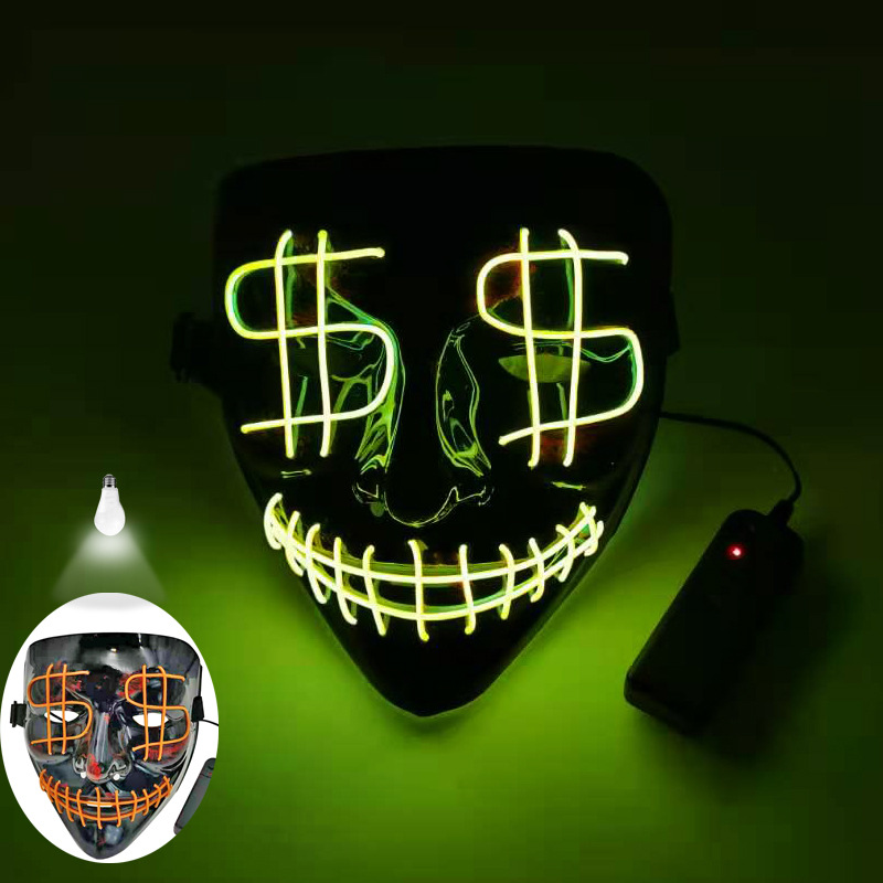 Halloween dólar símbolo dinero LED máscara luminosa horror thriller mueca vendetta máscara image 4