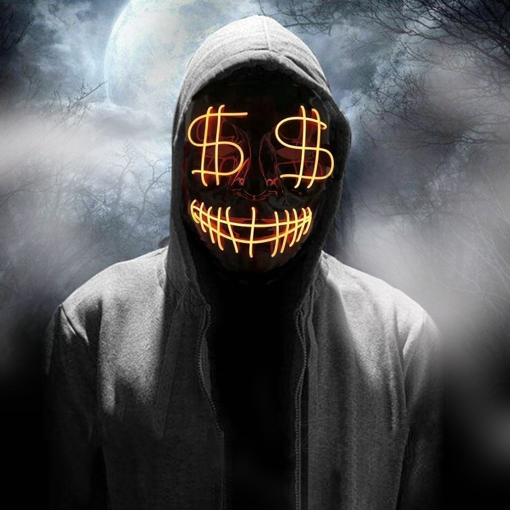 Halloween dólar símbolo dinero LED máscara luminosa horror thriller mueca vendetta máscara image 10