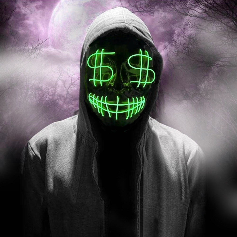 Halloween dólar símbolo dinero LED máscara luminosa horror thriller mueca vendetta máscara image 11