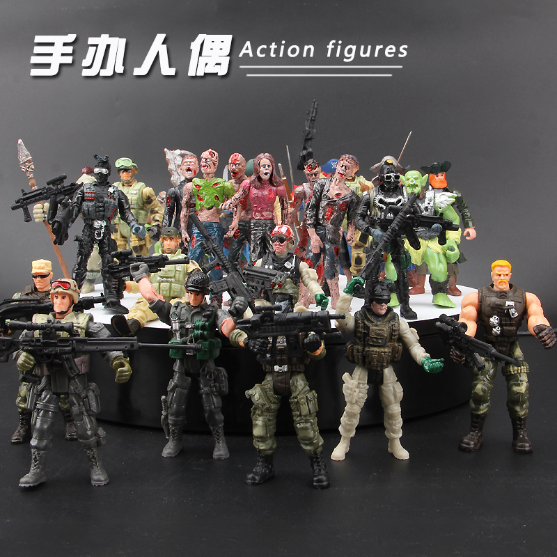 Foreign Trade Military Soldier Model Joints Movable Elite Anti-Terrority Special Forces 10cm Doll Soldier Pirate Zombie