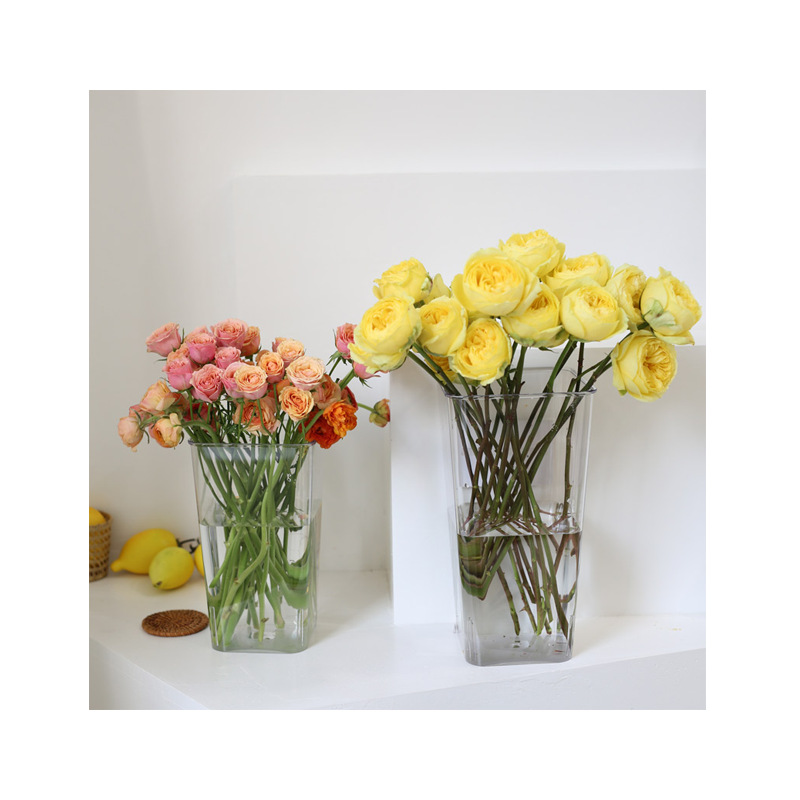 Cubo de flores de cristal rojo neto cubo de flores de plástico transparente cubo de flores dispositivo de arreglo de flores cubo de flores resistente a la caída suministros de decoración de la tienda de flores