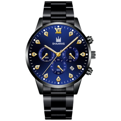 Factory Direct Supply of Fake Three-Eye Men's Casual Diamond Scale Business Calendar Steel Band Watch Men's Quartz Watch