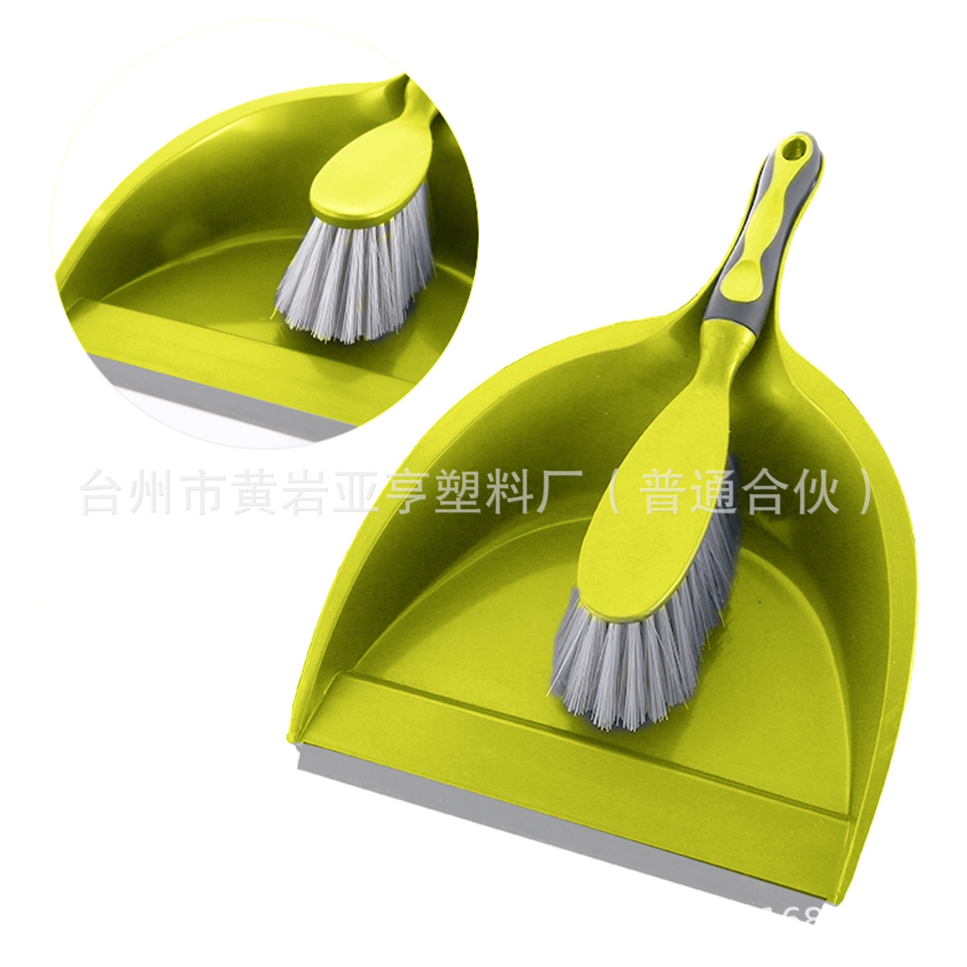 灰色包胶畚斗刷组合 工厂生产簸箕刷套装塑料刷带畚箕
