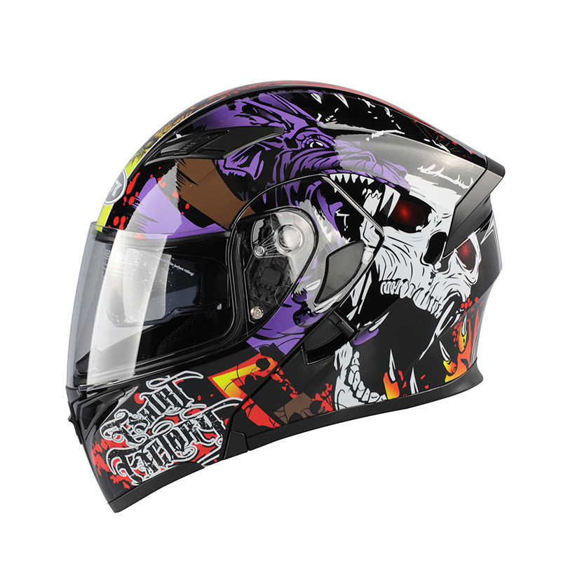 크로스 보더 헬멧 전체 헬멧 남성용 및 여성용 전기 자동차 풀 커버 이중 렌즈 헬멧 ABS 노출 헬멧 가을과 겨울에 따뜻한