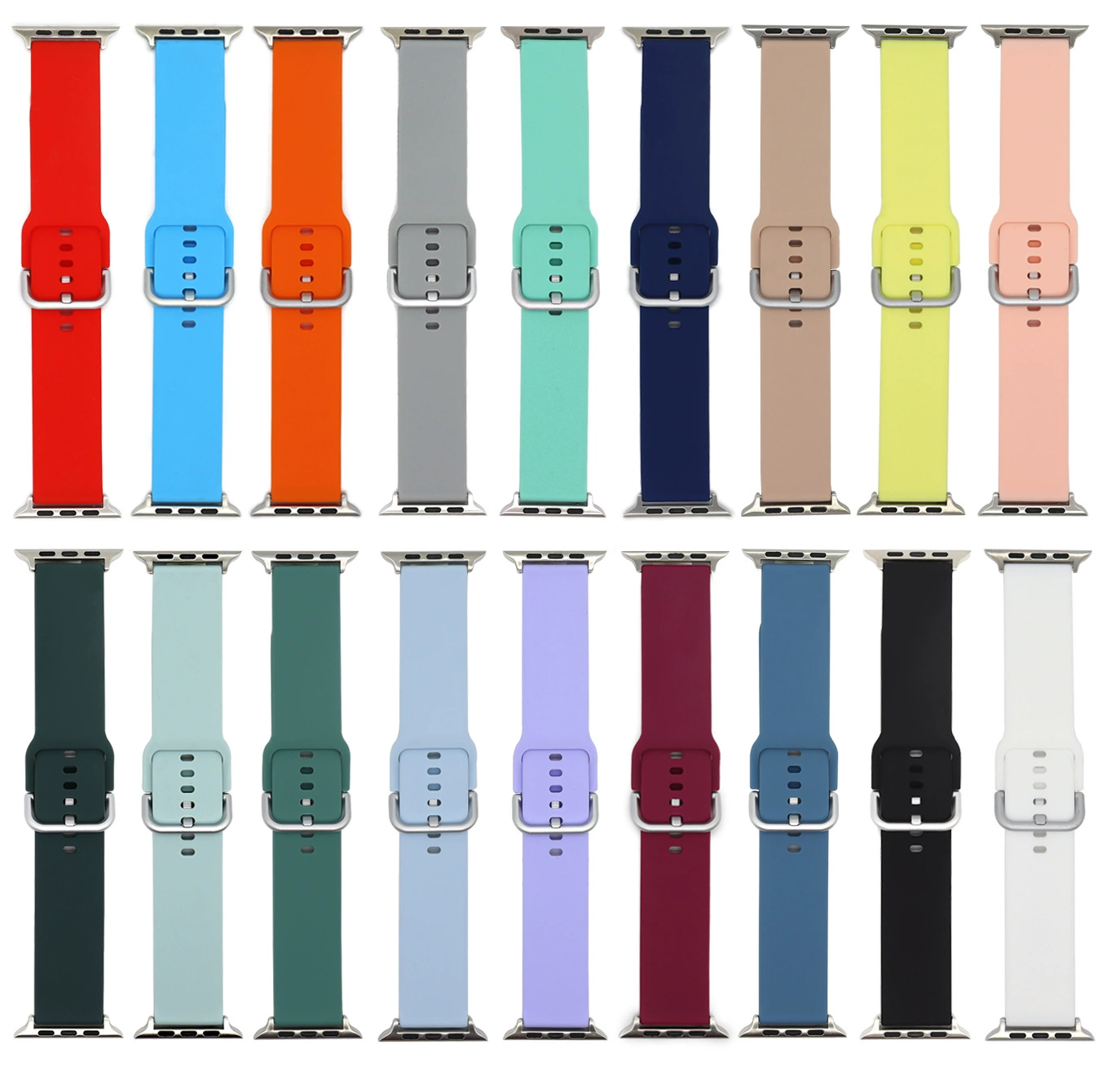 Совместимо с iWATCH8/7/6/5/9 поколения SE второго поколения — ремень Series силиконовый серебристая пряжка универсальный