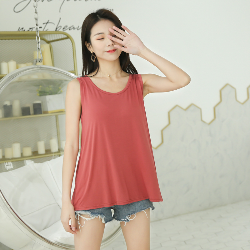 Modal Plus Size Vest Women's Summer Sleeveless Short Top Loose Slimming Look Cool Belly-Covering Bottoming Shirt Wide Shoulder Straps