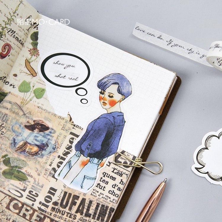 Momo caja original pegatinas blanco y negro burbuja creativa ins diario cuadro de diálogo DIY pegatinas decorativas 45 unidades