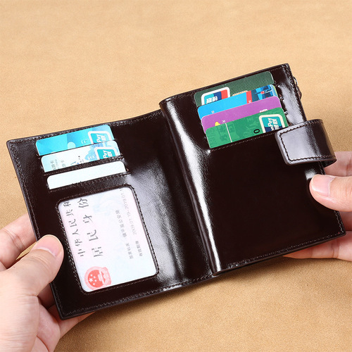 Factory direct supply  new oil wax cowhide men's wallet anti-theft brush short genuine leather men's driver's license wallet