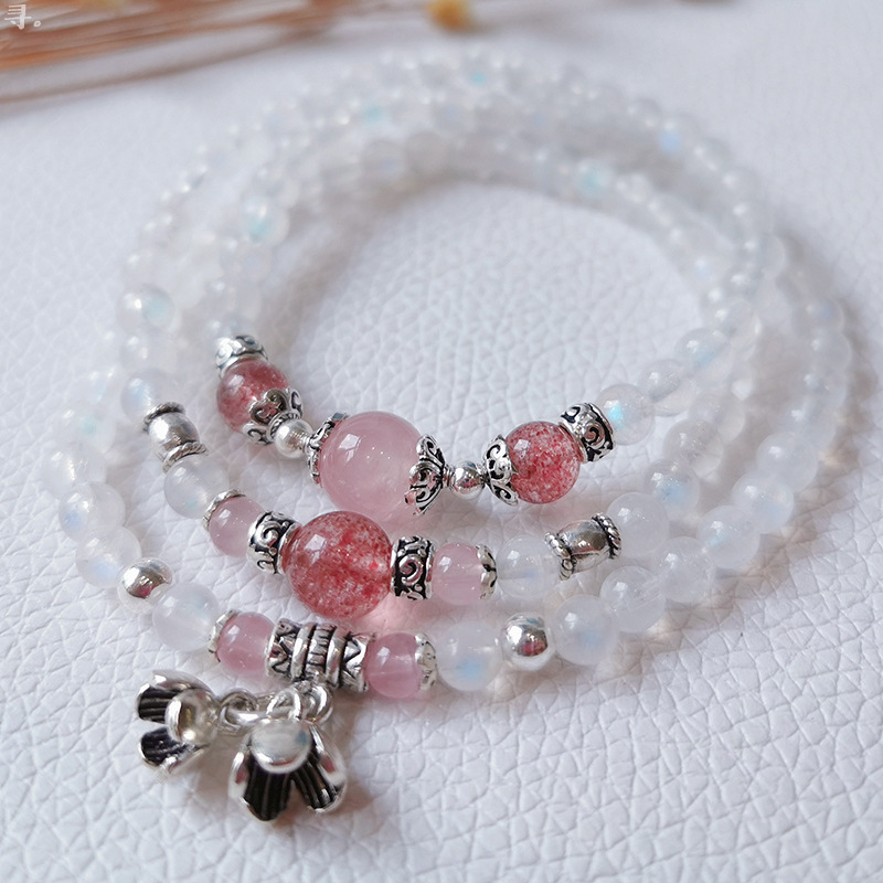 Dianrun Jewelry Natural Blue Moonstone Strawberry Crystal Horse Pink Multi-Circle Bracelet Internet Celebrity Manufacturer Wholesale Beads