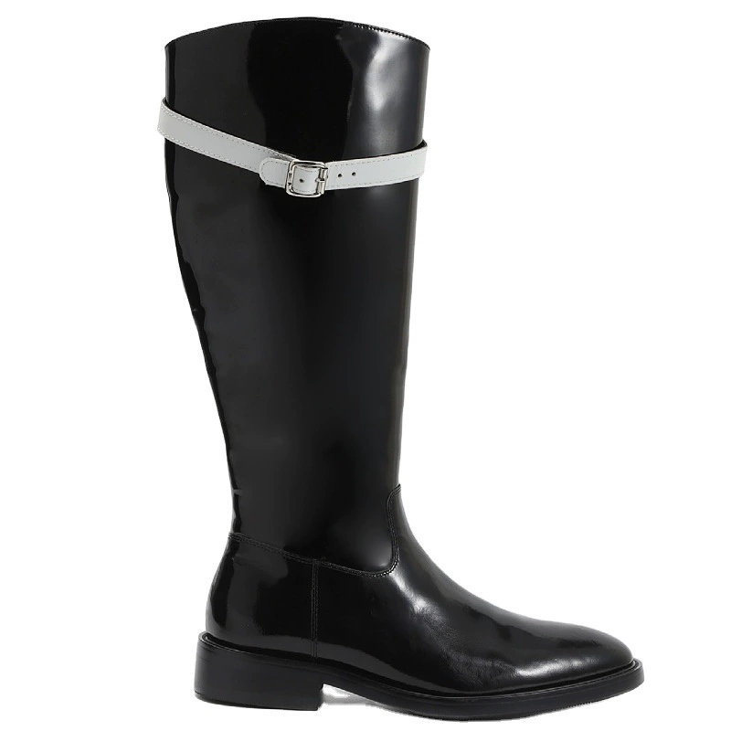 Мужские высокие сапоги с металлической пряжкой и наклонным отверстием, новинка 2025 года, массивный каблук, толстая подошва, на флисовой подкладке, средней высоты, для верховой езды, весна-осень.