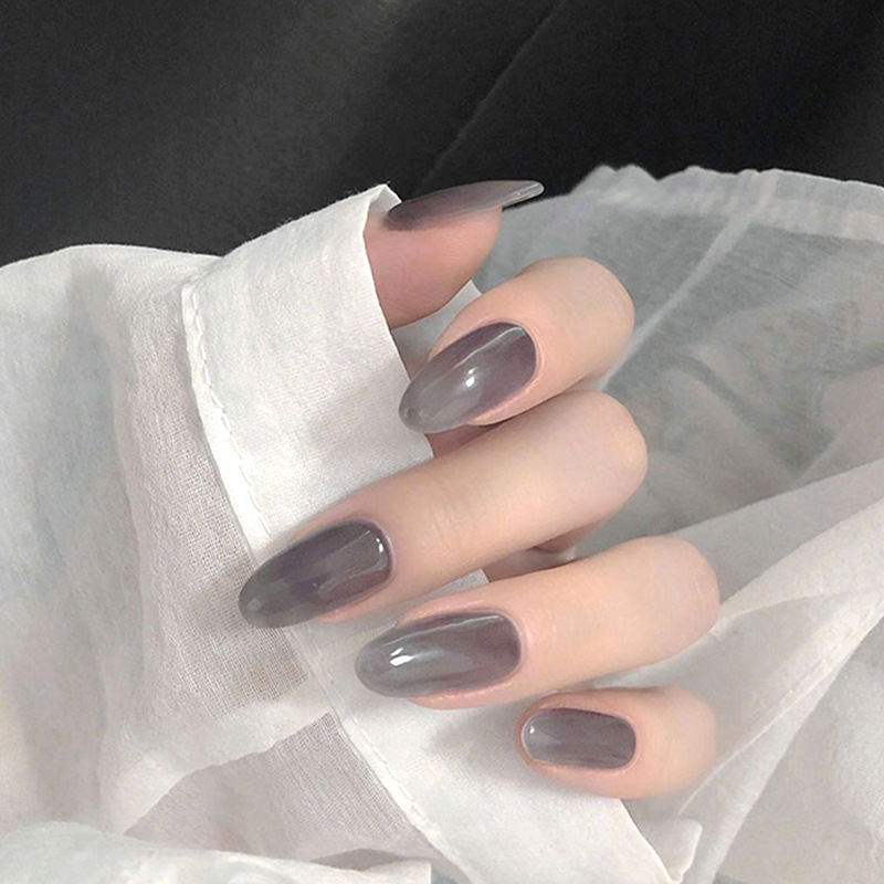 Color sólido cabeza larga redonda para usar uñas en caja ultra delgada parche de uñas falsas productos terminados piezas de uñas desmontables manicure al por mayor