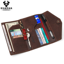 工厂跨境外贸男士真皮手拿包牛皮多功能旅行护照本疯马皮护照包