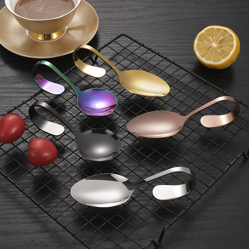 Чайная ложка с короткой ручкой из нержавеющей стали 1010 Изогнутая ложка Чайная ложка Посуда в западном стиле Изогнутая ручка Мороженое Десертная ложка для мороженого