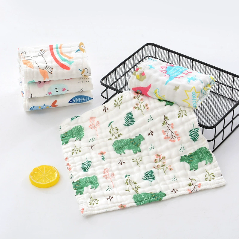Children's Gauze Cotton Baby Towel & Cartoon Bib, Soft Face/Hand Wipe, Sizes 25×25–30×50 cm