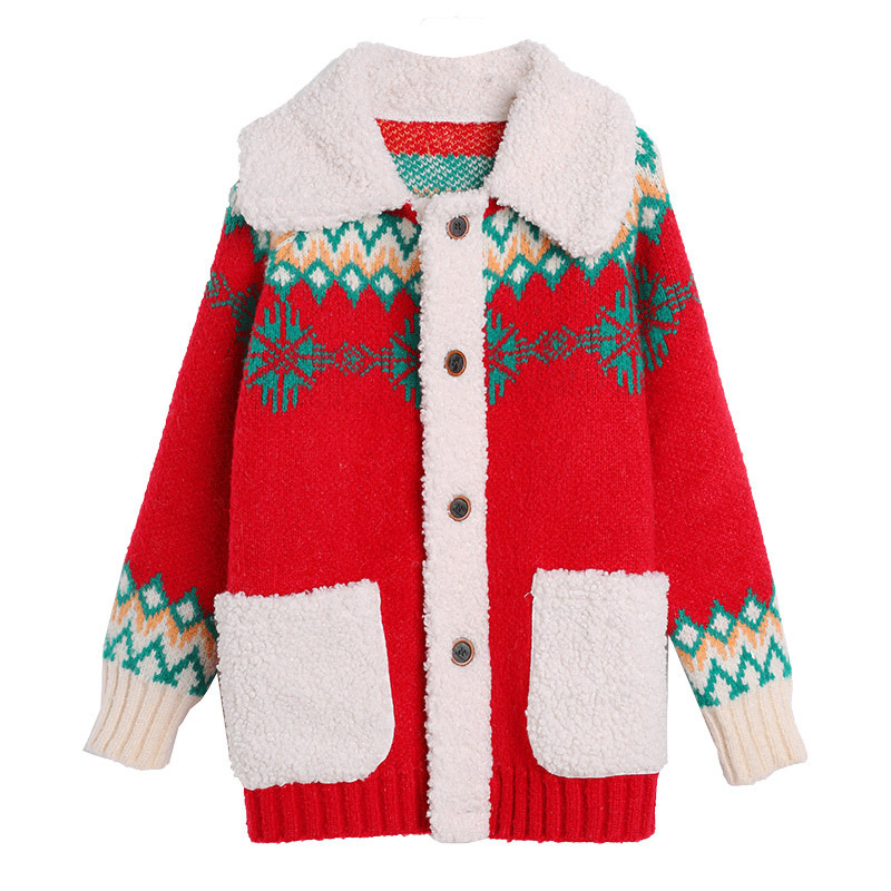 Damenbekleidung Kreative Herbst- und Winterweihnachtsversorgung Frische süße Strickjacke Jacke Frauen Dicker Pullover Lose Strickjacke_voghion.com