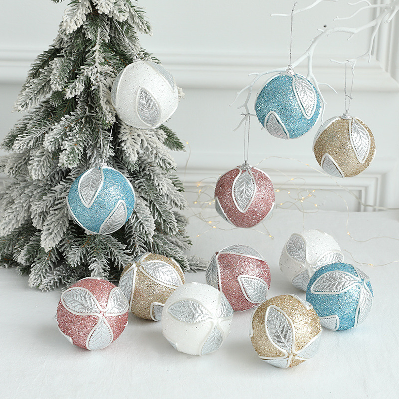 Decoraciones navideñas 8cm hojas rosadas de alta gama Bola de Navidad árbol de Navidad bola de espuma colgante decorativo paquete único