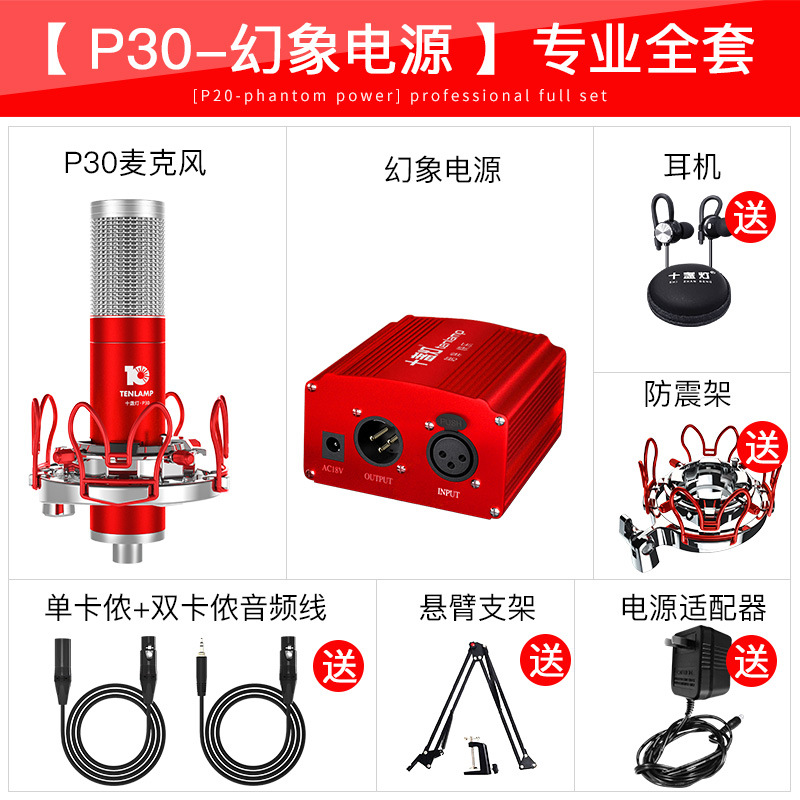 알루미늄 박스 + 팬텀 파워 실버 빨간색 P30 마이크