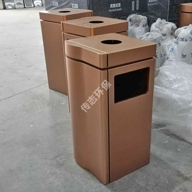 商场环卫方形不锈钢垃圾桶 室内电镀金属果皮箱 酒店方形收纳桶