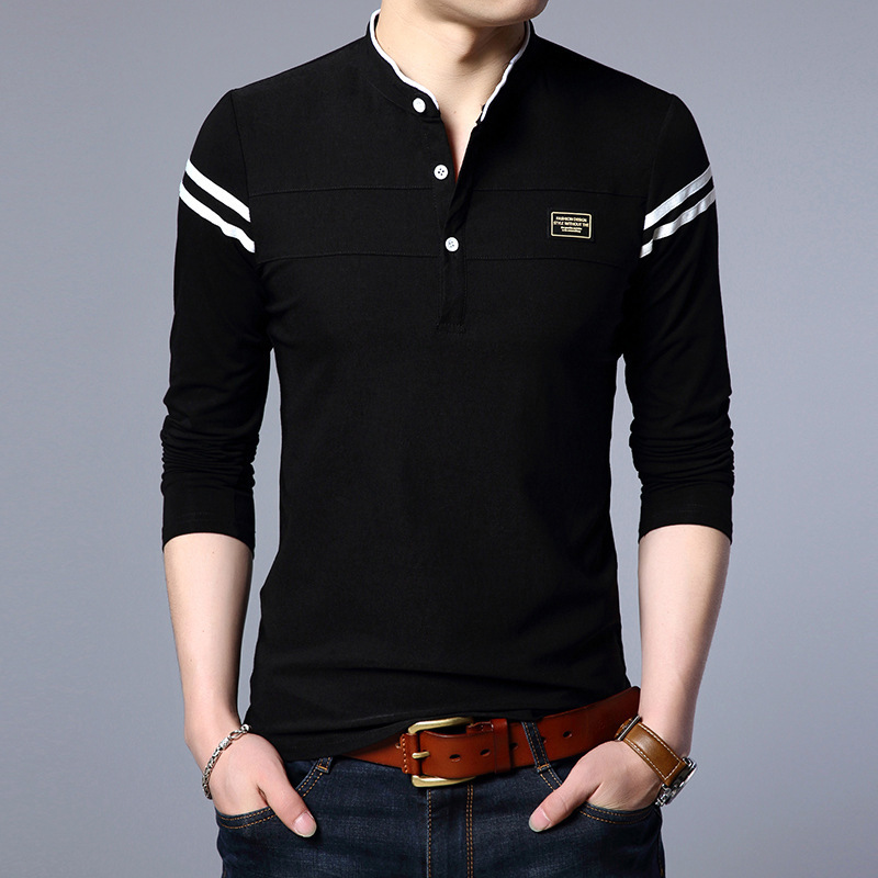 [Se puede agregar una etiqueta de lavado en inglés] Camiseta de manga larga de primavera Camiseta de algodón delgado Camisa de fondo Top Ropa de hombre coreano