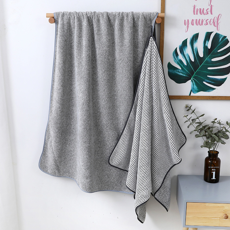 New Japanese striped bamboo charcoal coral velvet bath towel thick absorbent 70*140 adult beauty Hotel embroidery logo New Japanese striped bamboo charcoal coral velvet bath towel thick absorbent 70*140 adult beauty Hotel embroidery logo
