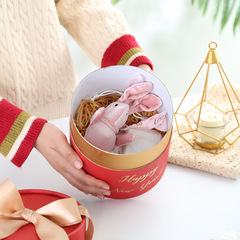 小號新年抱抱桶紅色圓筒盒糖果雪花酥包裝盒圓形禮品盒年貨禮盒