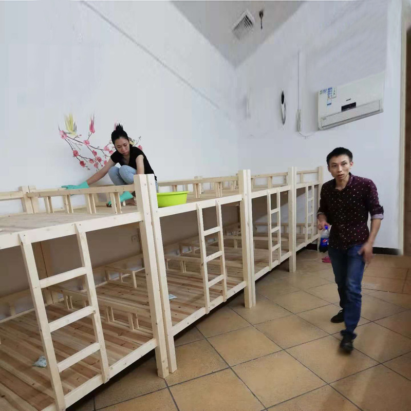 Four-person double-decker bed full pine customizable size student bunk bed school managed high and low shelf bed