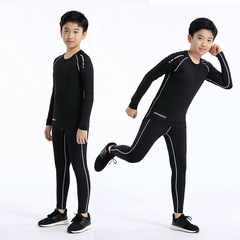 夏季薄款兒童長袖長褲運動緊身衣套裝男款速乾衣褲學生彈力壓縮衣