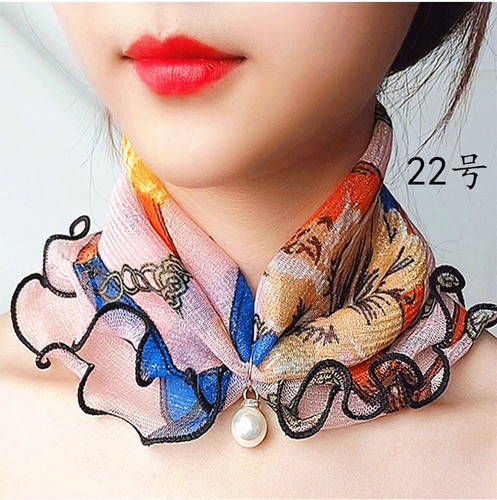 Pearl wood ear-edge gold silk scarf gold thread lace versatile scarf fashion scarf square scarf multi-purpose silk scarf wholesale