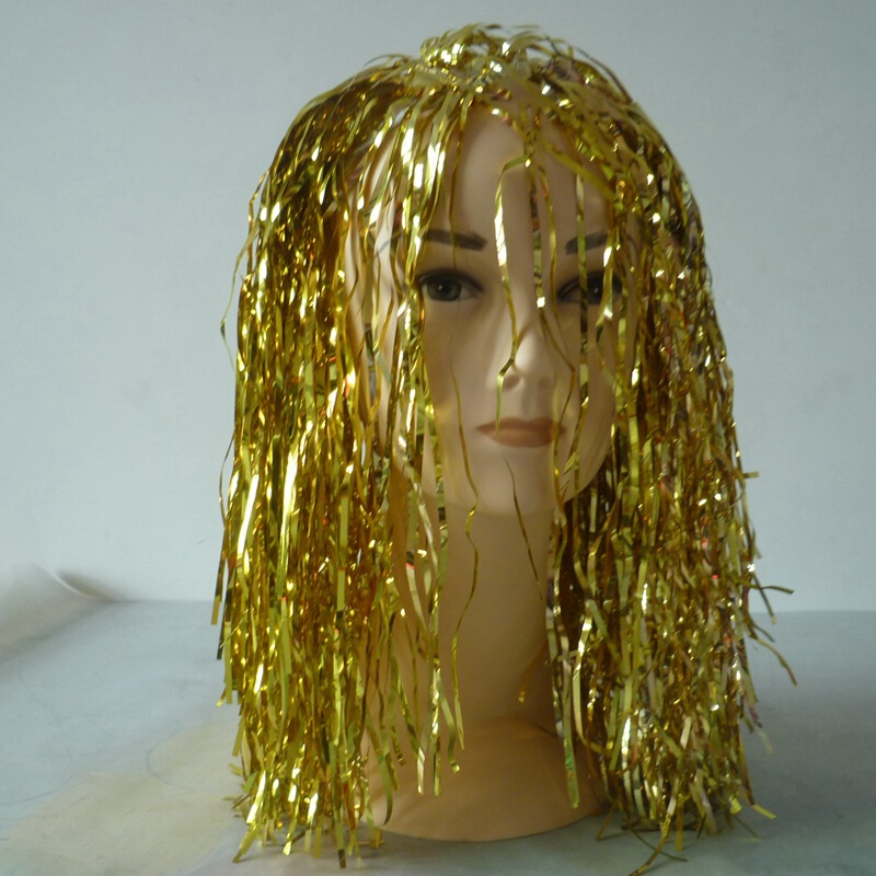 Rain silk cheerleader cheer wig head cover foreign trade export color cheap wig Festival gold silk product hair cover