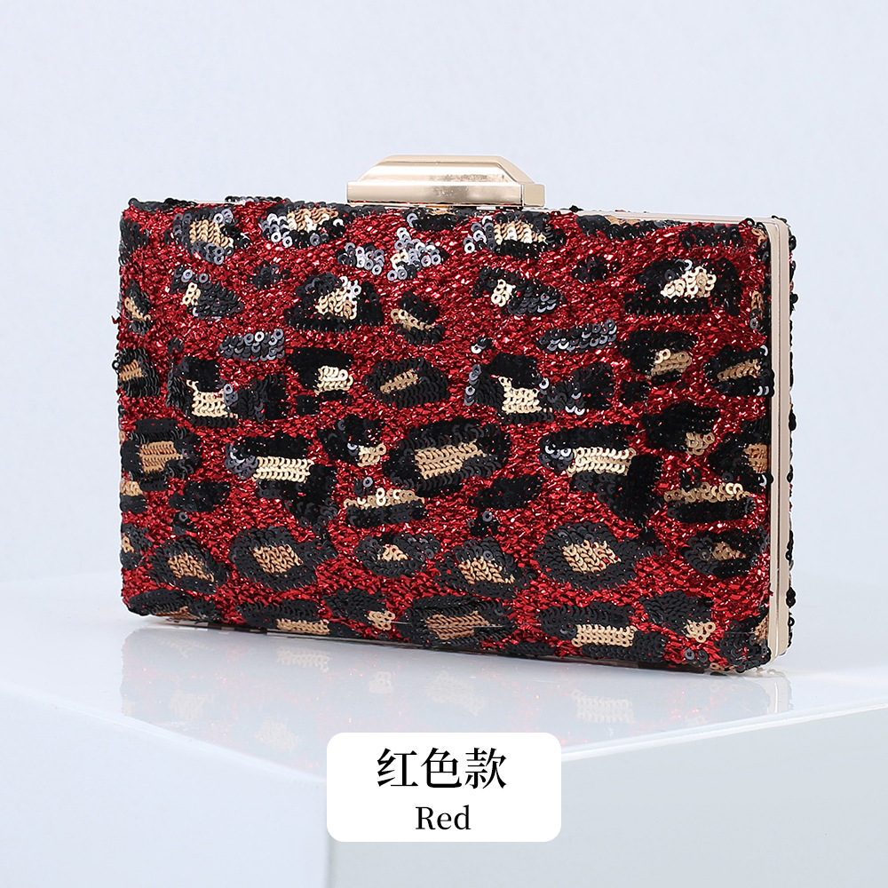 Bolso de noche de estampado de leopardo de estilo europeo y americano transfronterizo vestido de lentejuelas embrague elegante bolso de novia fábrica al por mayor bolso de mujer