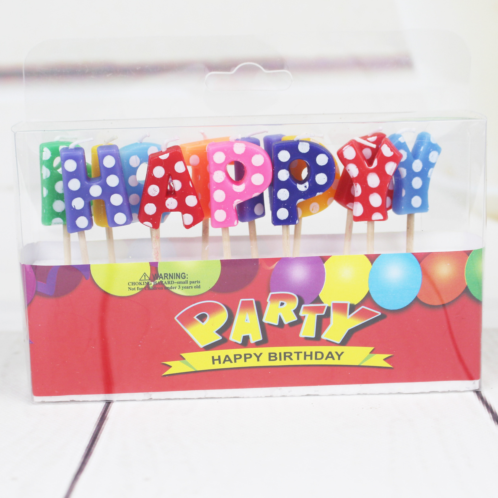 Venta al por mayor colorido carta vela creativa punto sarga happybirthday Inglés pastel de cumpleaños vela