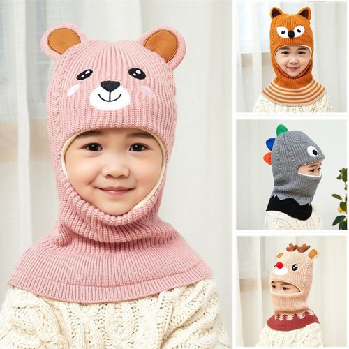 Children's hat autumn and winter 3-24 months ear protection integrated woolen warm ear protection neck scarf baby boy and girl hat