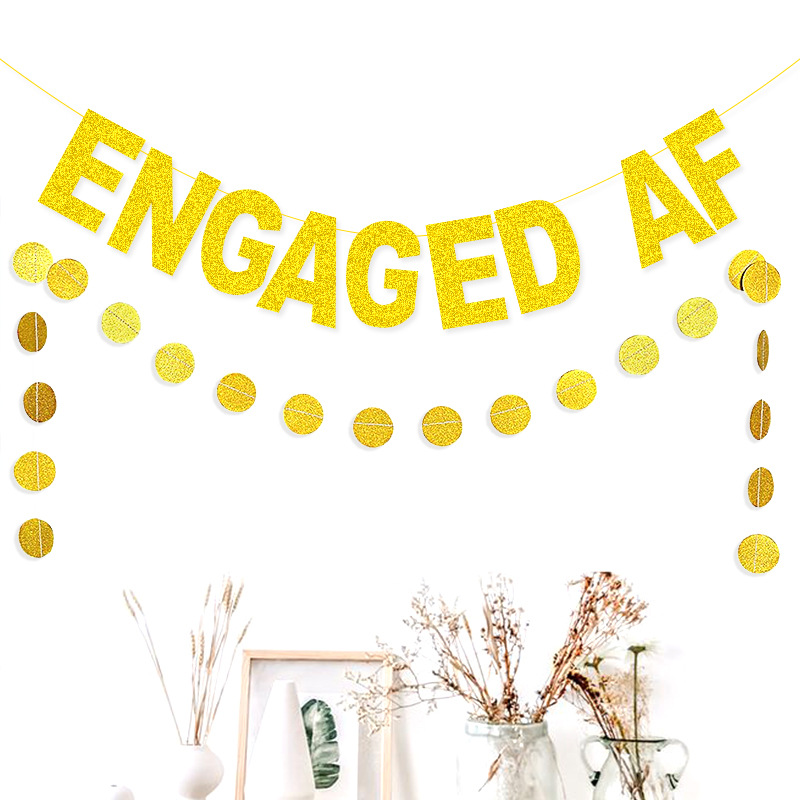 Europa y América del banquete de boda decoración suministro directo la fábrica cadena redonda bandera ENGAGED AF oro Glitter Garland