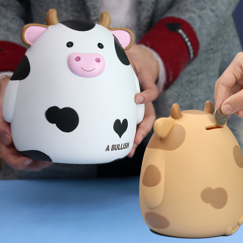 呆萌小牛存钱罐桌面摆件创意儿童礼物储钱罐广告礼品搪胶攒钱罐