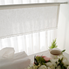 Hole-free installation half curtain balcony coffee curtain cross-border cabinet bay window white cotton gauze ball short curtain finished product