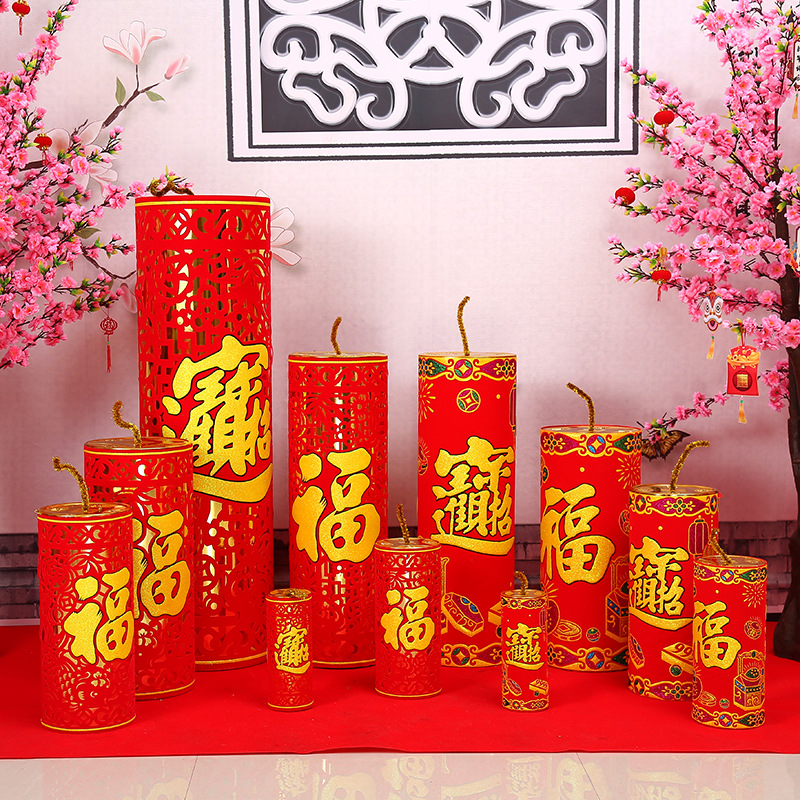 Hong Kong amor petardos decoraciones de Año Nuevo Festival de Primavera festivo sentado cañón centro comercial diseño de la ventana adornos de cañón de batalla