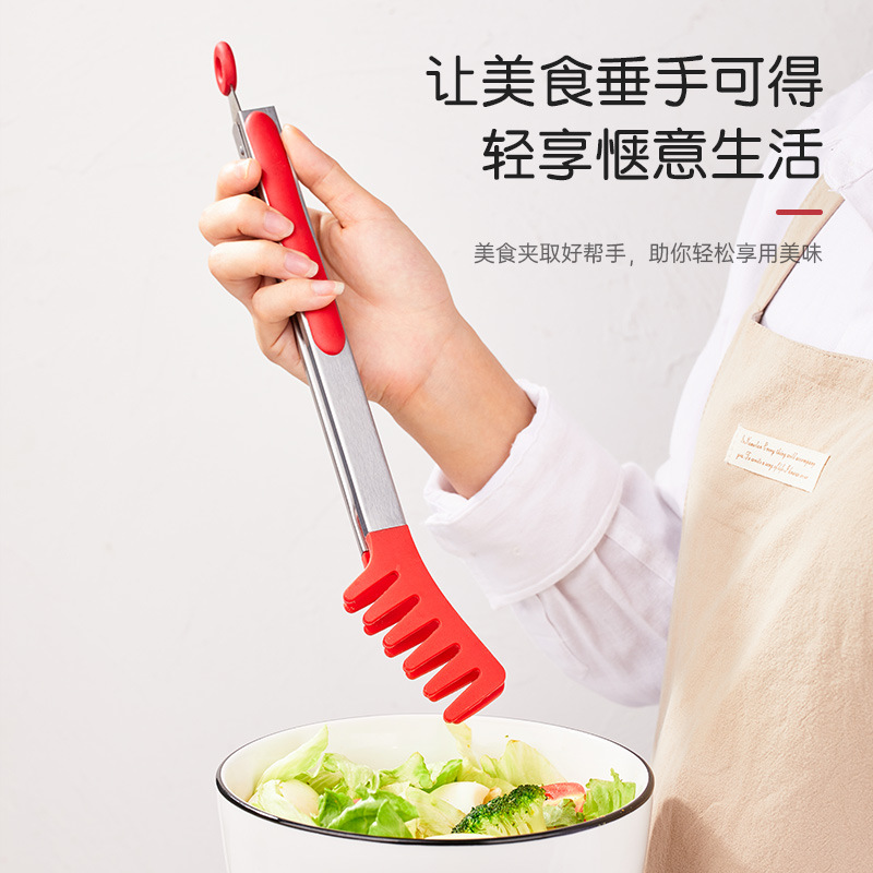 Pinzas para alimentos de silicona y acero inoxidable, pinzas para fideos, pinzas para ensaladas frías, pinzas para buffet, pinzas de cocina, aptas para alimentos.
