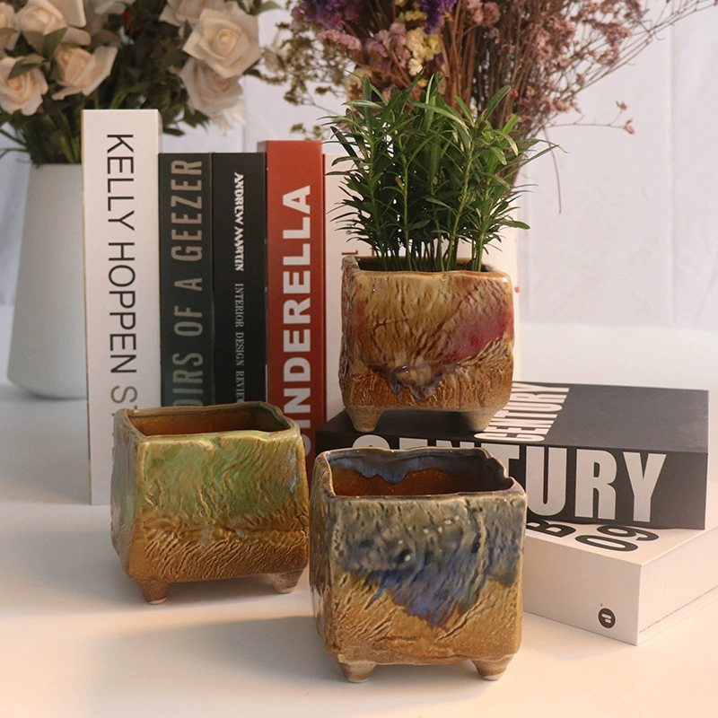 Квадратный дышащий мясистый маленький цветочный горшок керамический творческая личность Простой комбинированный костюм специальный глиняный бассейн специальный зазор