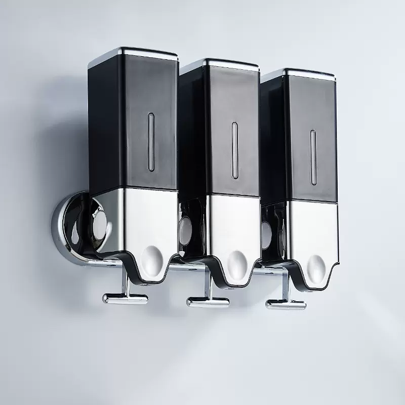 1500ml黑色方形皂液器三瓶打孔免打孔给皂机拉杆皂液盒