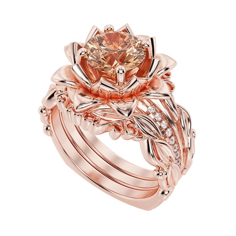 Sanjie transfronterizo fábrica de joyas nueva venta caliente invierno de tres piezas anillo de las mujeres rosa con incrustaciones de joyas de circón