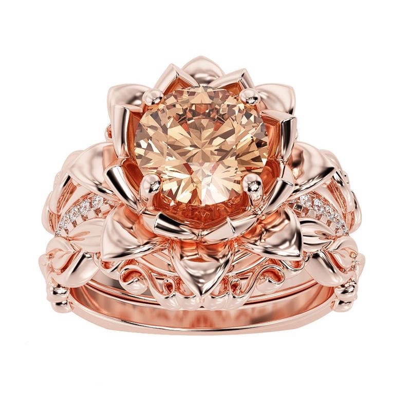 Sanjie transfronterizo fábrica de joyas nueva venta caliente invierno de tres piezas anillo de las mujeres rosa con incrustaciones de joyas de circón