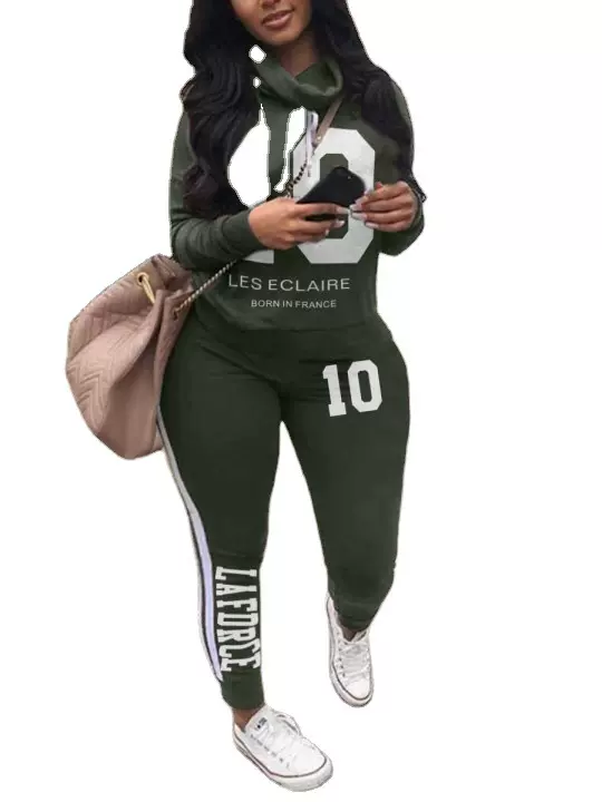 欧美 亚马逊 爆款流行热卖字母堆堆领个性女装休闲套装直销