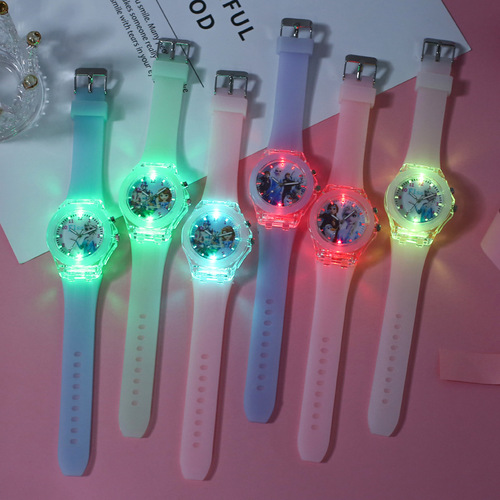Children's Watch with Night Light, Electronic Watch for Kids, Silicone Cartoon Watch, Wholesale New Ice Princess Design