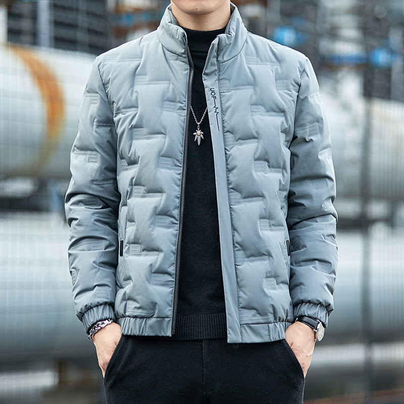 Winter latest men's solid color down jacket warm elastic cuffs casual coat slim short thick down jacket